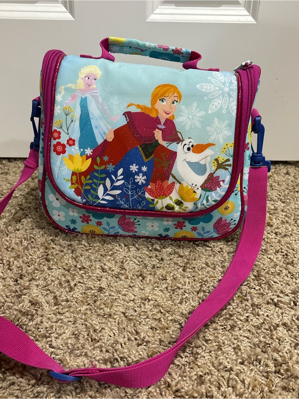 Kids Frozen Character Lunch Bag in Pink and Light Blue